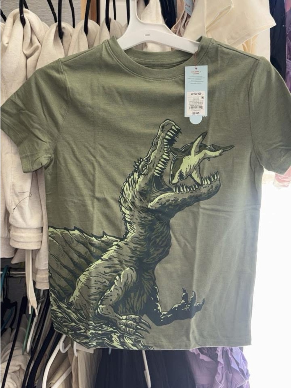 5/$10 Cat & Jack Olive Green Dinosaur Graphic Tee